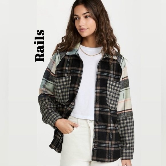 Rails Jackets & Blazers - RAILS Ridley Jacket Mixed Mint Plaid Oversized Shirt Jacket Size Small
